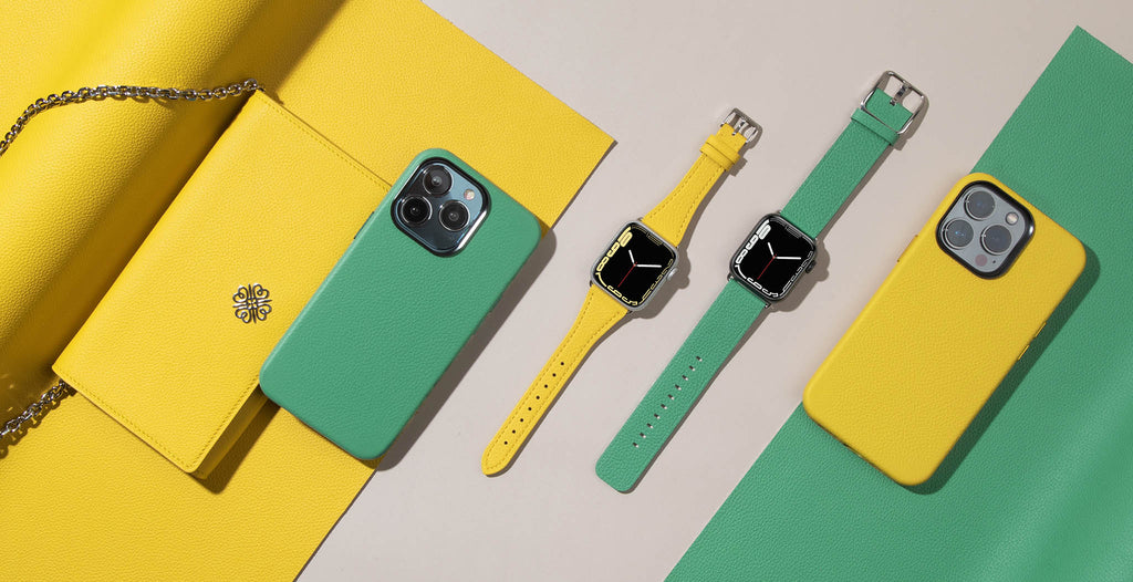 ROMISS Berlin, Slim Size Leather Bands for Apple Watch All Series Amber Yellow / 38/40/41mm / with Silver Pin Buckle