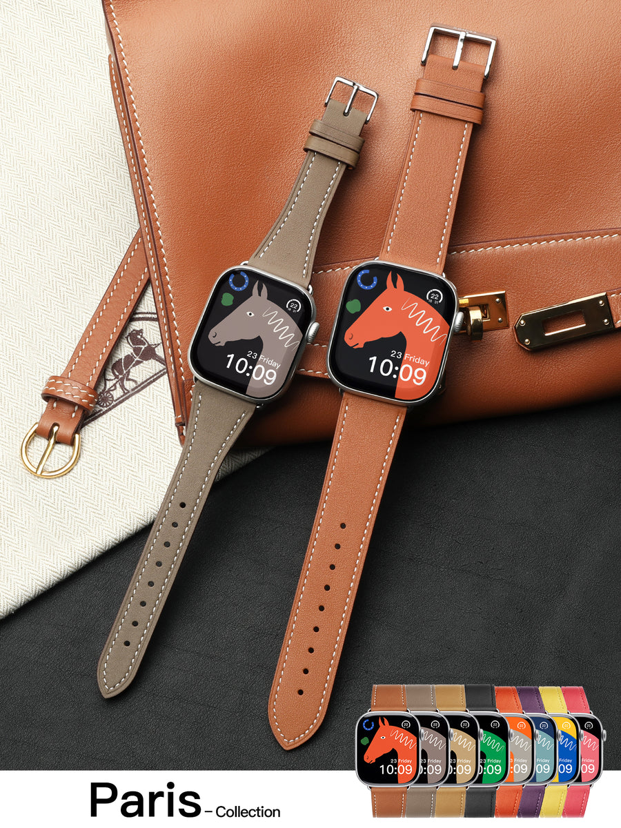 Paris Swift Calfskin Apple Watch Band – lifestyle & detail shot 1