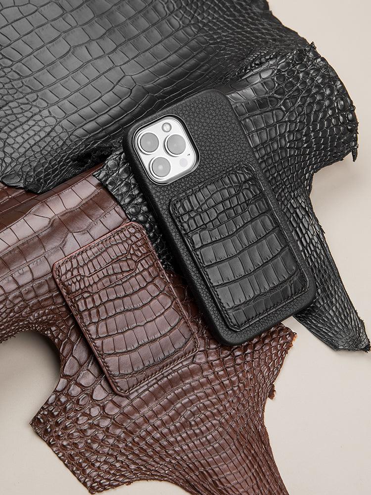 PARIS, Alligator Head Skin MagSafe Wallet Snap On iPhone 12/13(Skin from Hermès Cuirs Précieux leather factory) - ROMISS