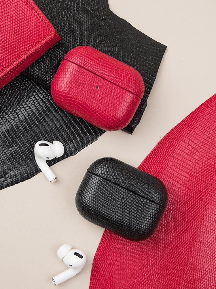 BORDEAUX,Lizard skin leather cases for AirPods - ROMISS