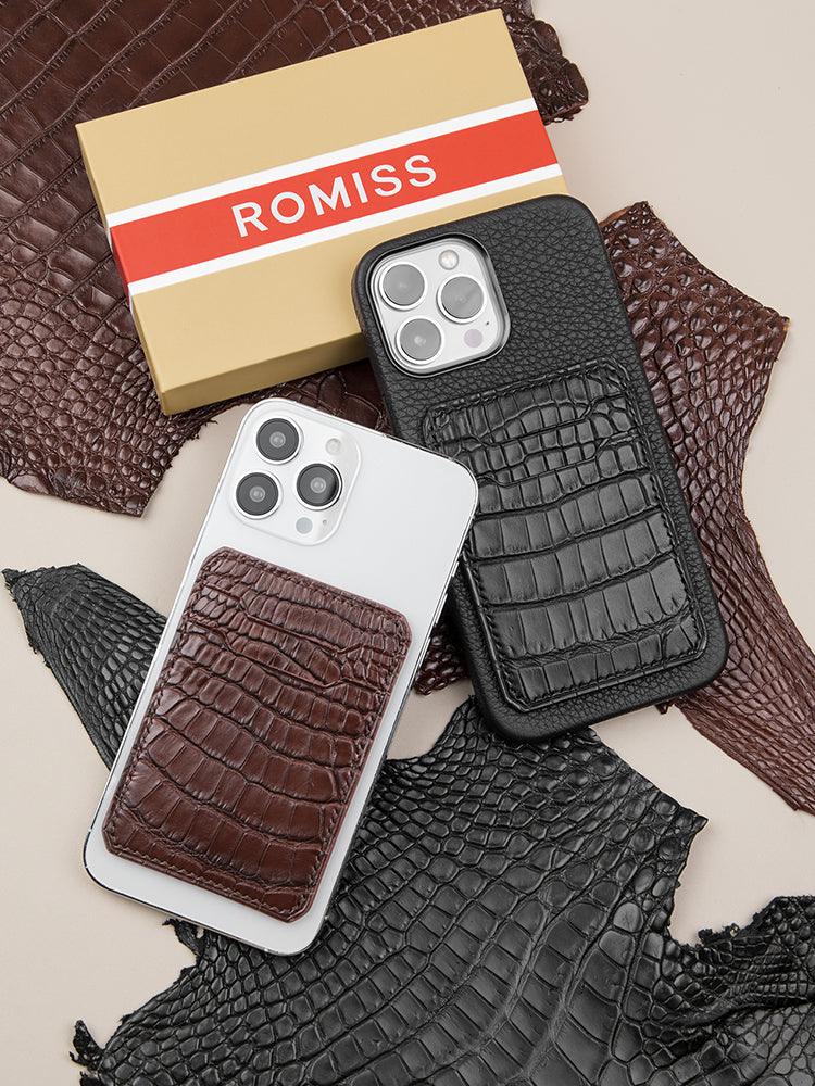 PARIS, Alligator Head Skin MagSafe Wallet Snap On iPhone 12/13(Skin from Hermès Cuirs Précieux leather factory) - ROMISS
