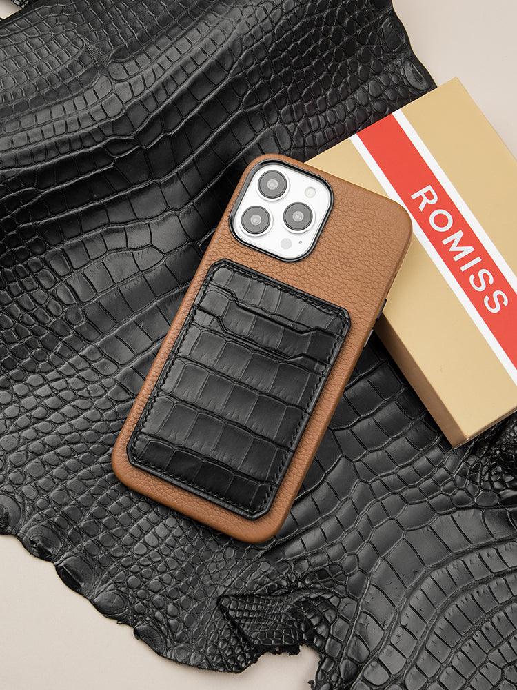 PARIS, Alligator Belly Skin MagSafe Wallet Snap On iPhone 12/13(Skin from Hermès Cuirs Précieux leather factory) - ROMISS